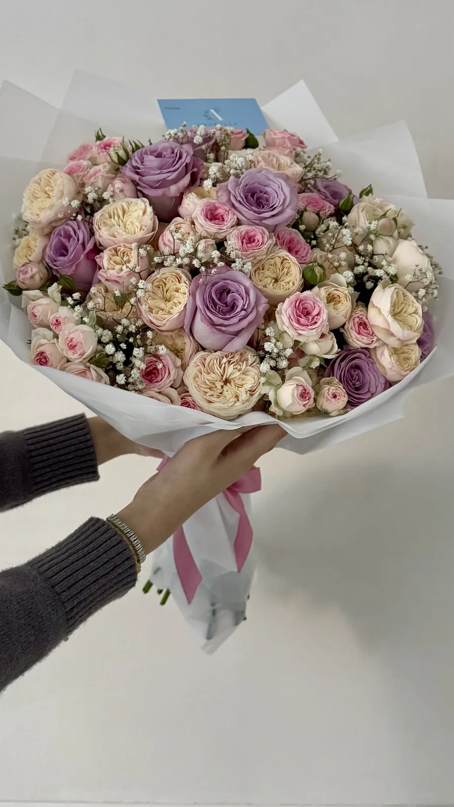 Lilac and peach rose bouquet by Amorella Flower Boutique, East London